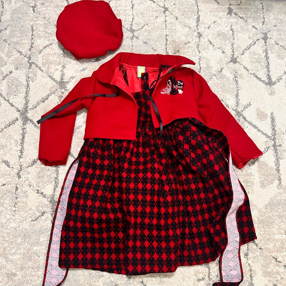 Red plaid dress with matching hat and jacket ❤️
